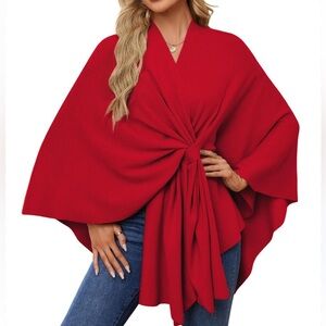 NEW PULI WOMENS PONCHO shawl color red